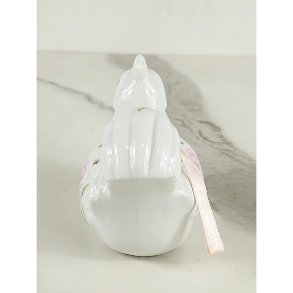 Rooster Chicken Potpourri Holder Hanging 4 1/4" Pink Rose Design 90s Porcelain - Picture 5 of 15